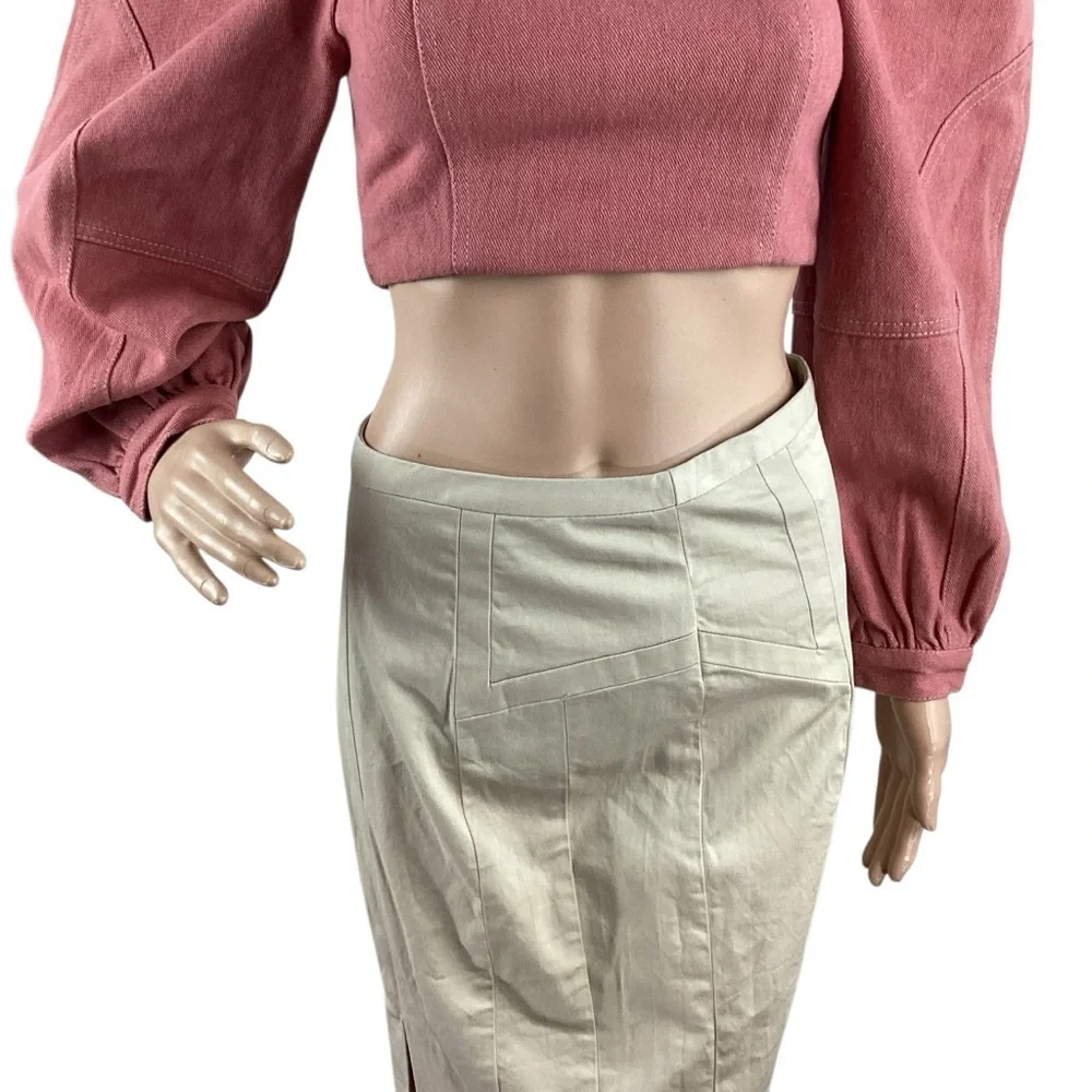 Free People Marley Denim Top Rose Smoke Pink Puff Sleeve Size 2
